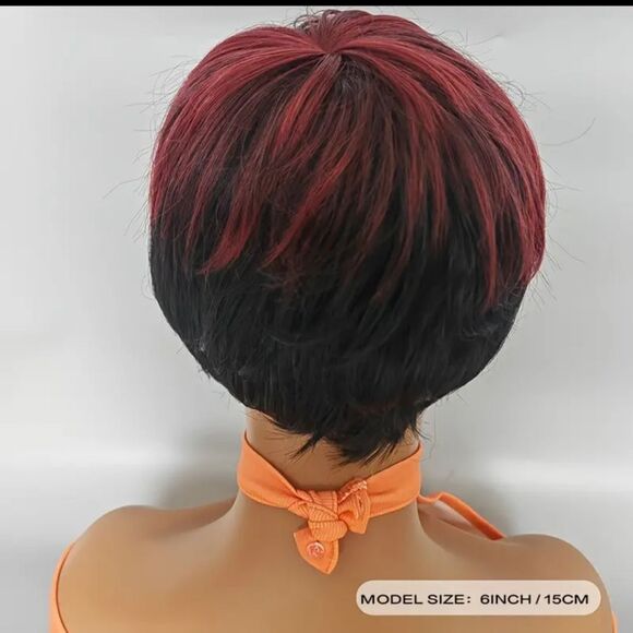 🆕🧒🏽Wine Red and Black Bob Pixie Cut Wig - Picture 4 of 8